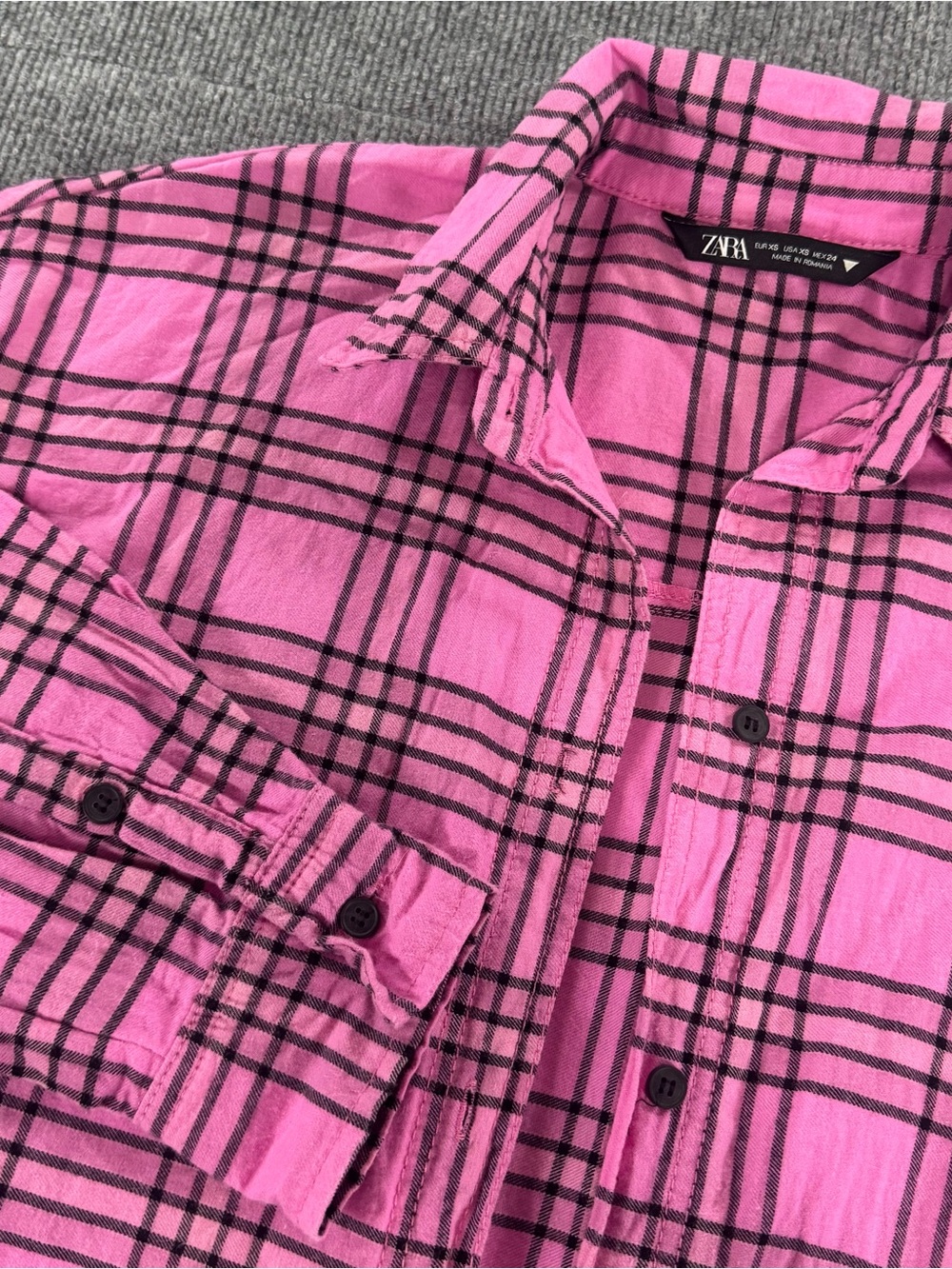 Zara Pink Plaid Flannel Button Down Shirt Oversized 90s Grunge Alt Fashion XS
